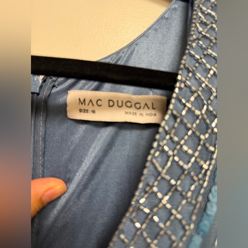 NWT | Mac Duggal 5442 Blue Emblemished Bell Sleeve Tiered Gown Size 16 - Picture 12 of 17